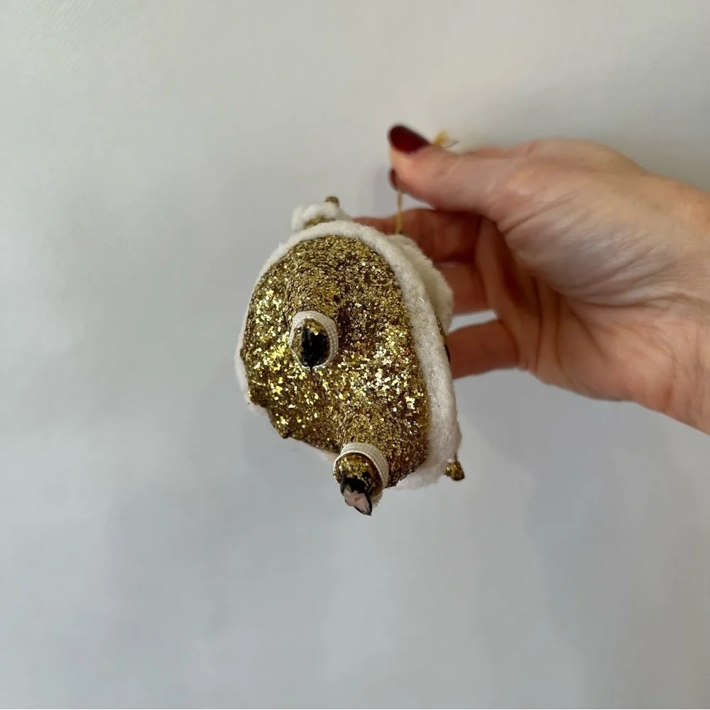 Vintage Gold Glitter Santa Ornament 50’s